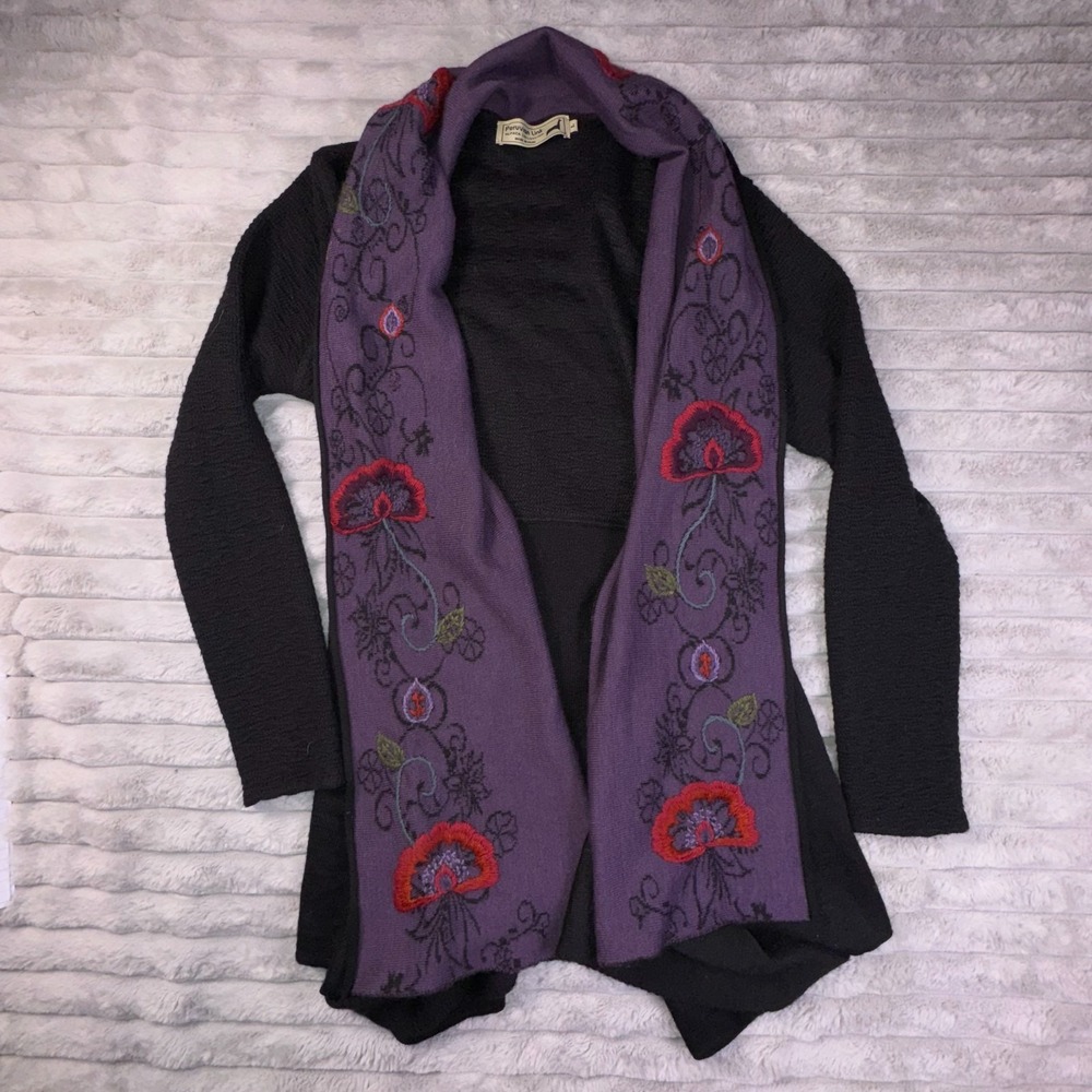 Peruvian‎ Link Alpaca Collection Sweater Womens Large Cardigan Black Floral Knit - Picture 4 of 11